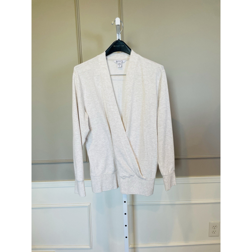 Athleta Small NWOT Twist Front Faux Wrap Sweatshirt Heather Oatmeal